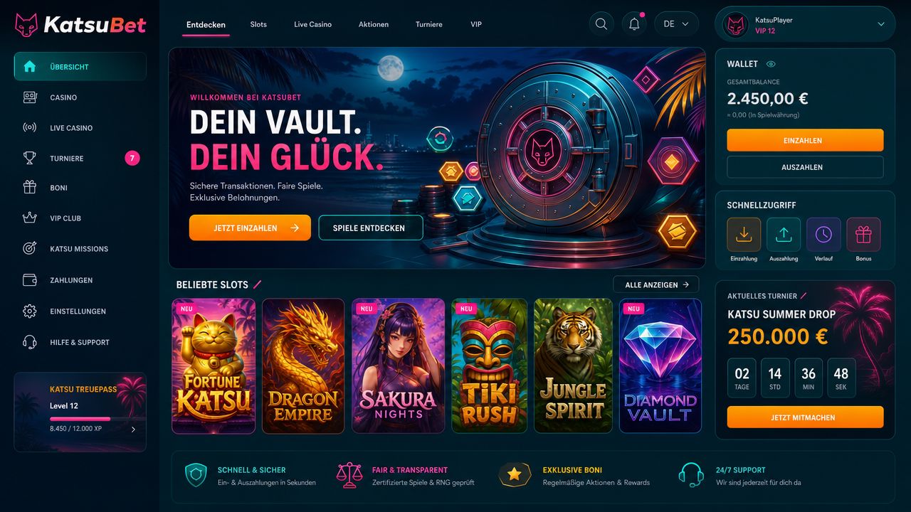 KatsuBet Krypto-Casino – Desktop-Plattformansicht