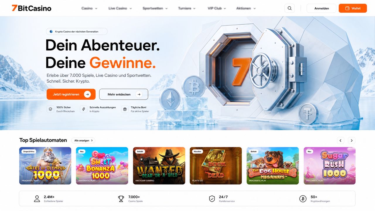 Desktop-Benutzeroberfläche des Online-Casinos 7BitCasino