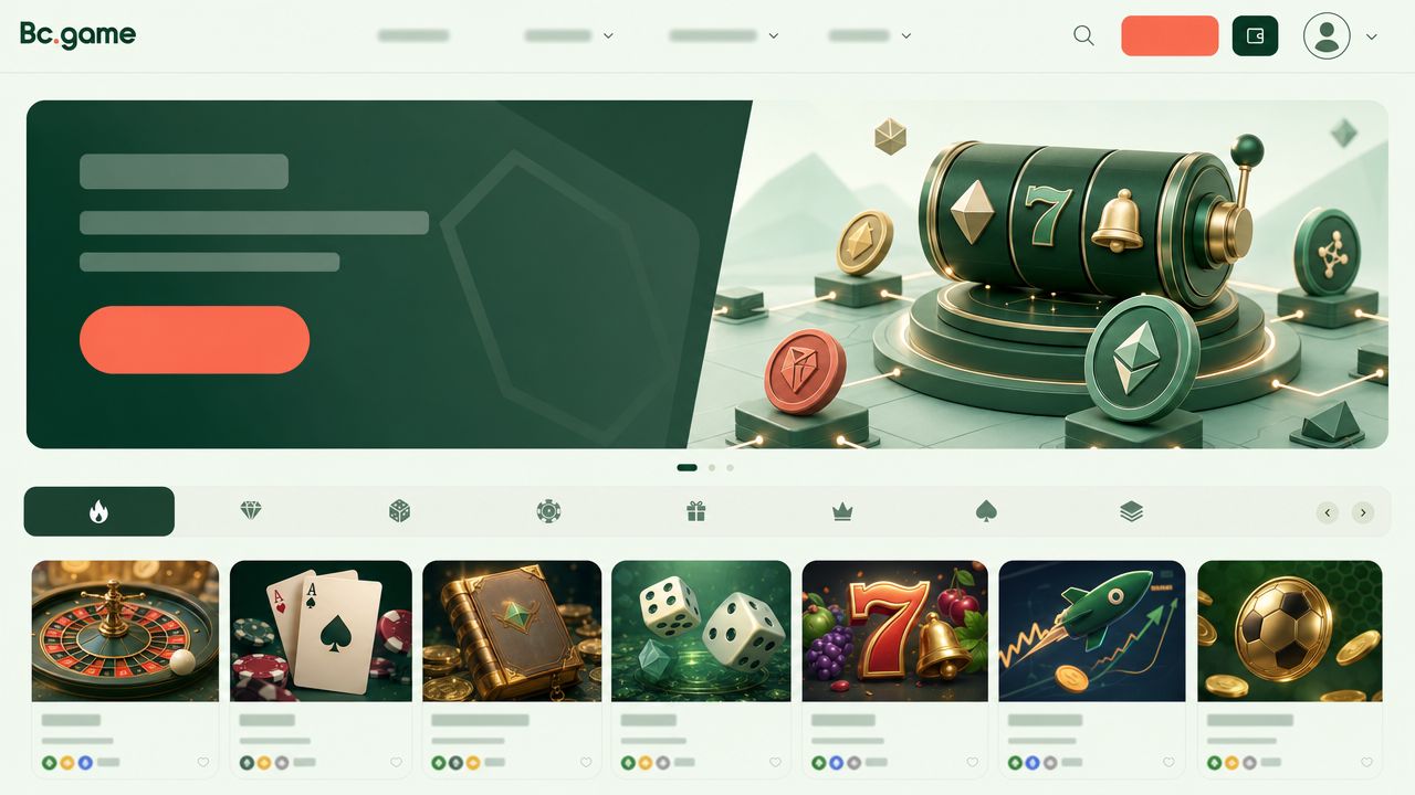 Startseite von Bc.game mit Casino-Bereich und Spielkategorien